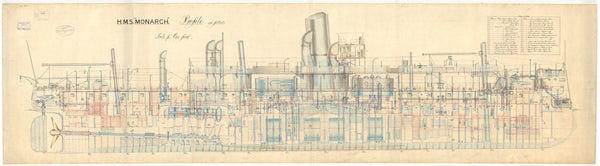 Inboard profile plan for HMS Monarch (1868) with modifications up to 1896