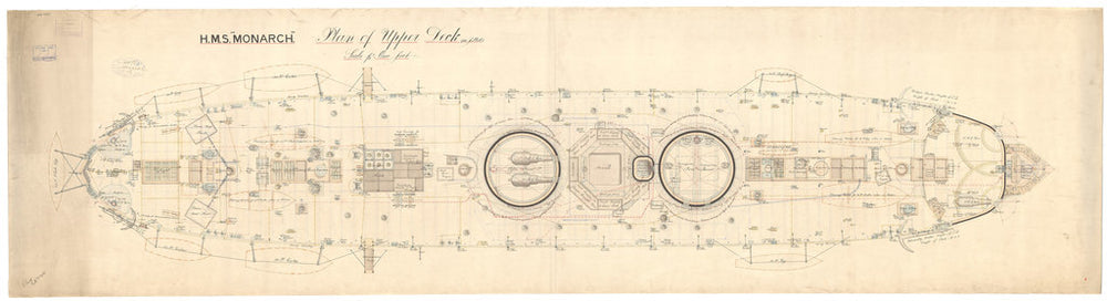 Upper deck plan of HMS Monarch (1868), as fitted 1896