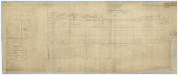 Lines plan for Royal Caroline (1750)