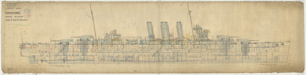 Inboard profile plan for Dorsetshire (1929)