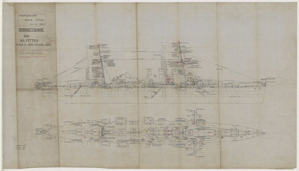 Rigging and general arrangement plan for Dorsetshire (1929)