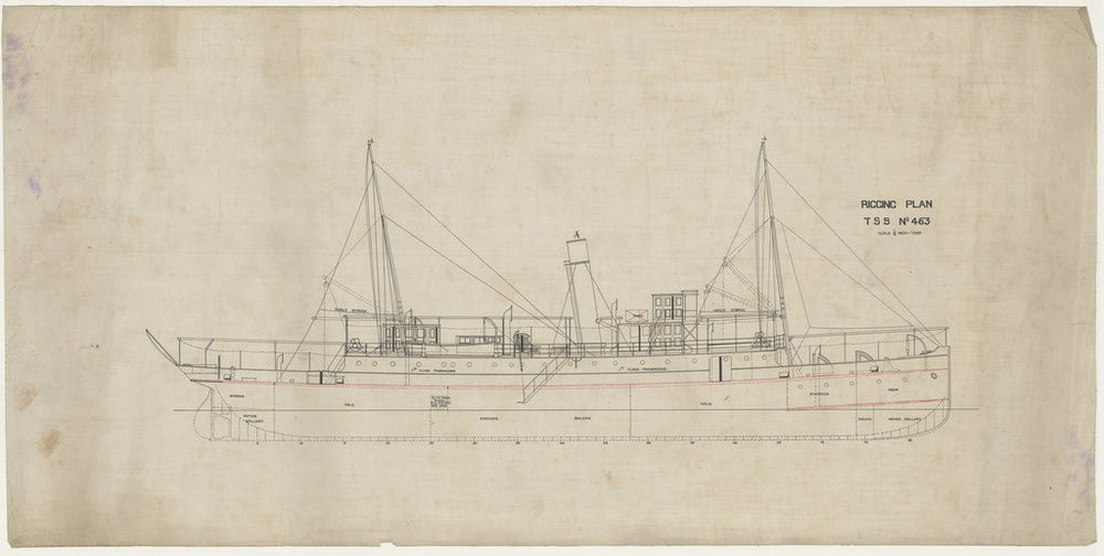 Rigging plan for passenger/cargo steamer Coya (1892)
