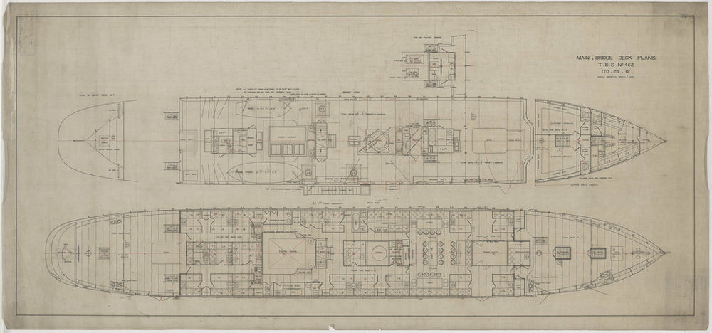 Main & bridge deck plans for passenger/cargo steamer Coya (1892), as fitted