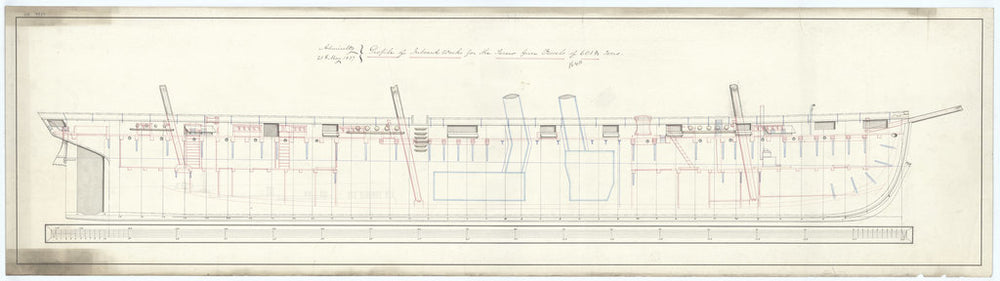 Inboard profile plan for the Beyrut class design (1857), Turkish screw gun vessel