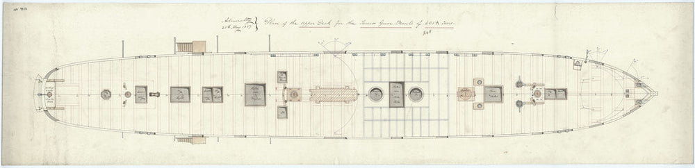 Upper deck plan for the Beyrut class design (1857), Turkish screw gun vessel