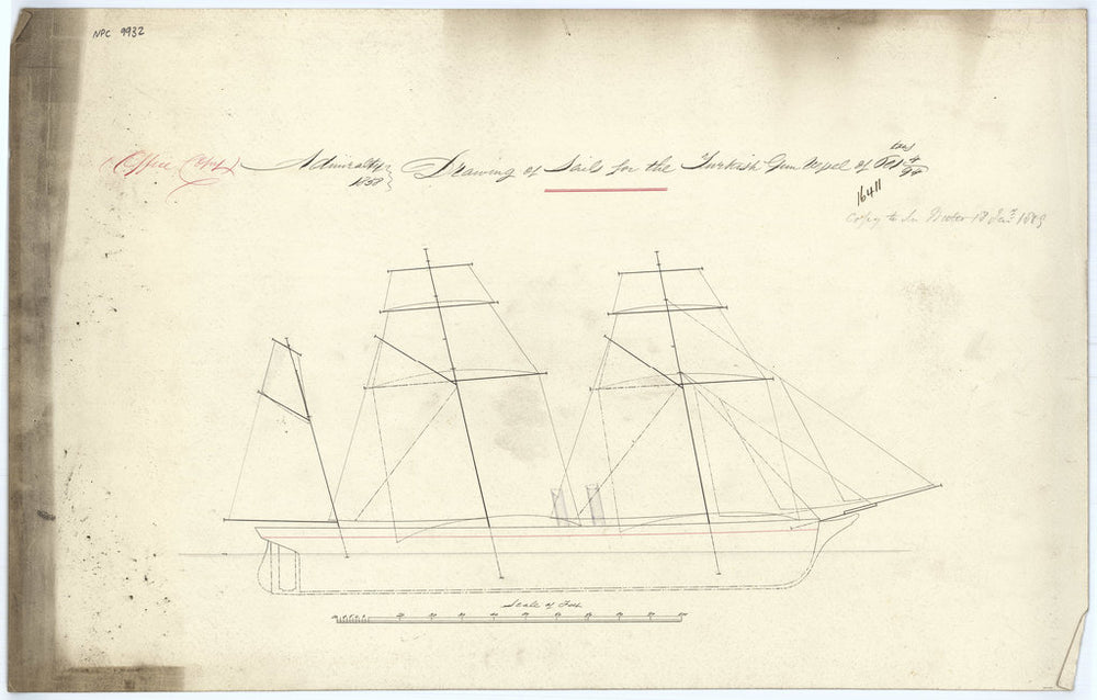 Sail plan (profile) for the Beyrut class design (1857), Turkish screw gun vessel