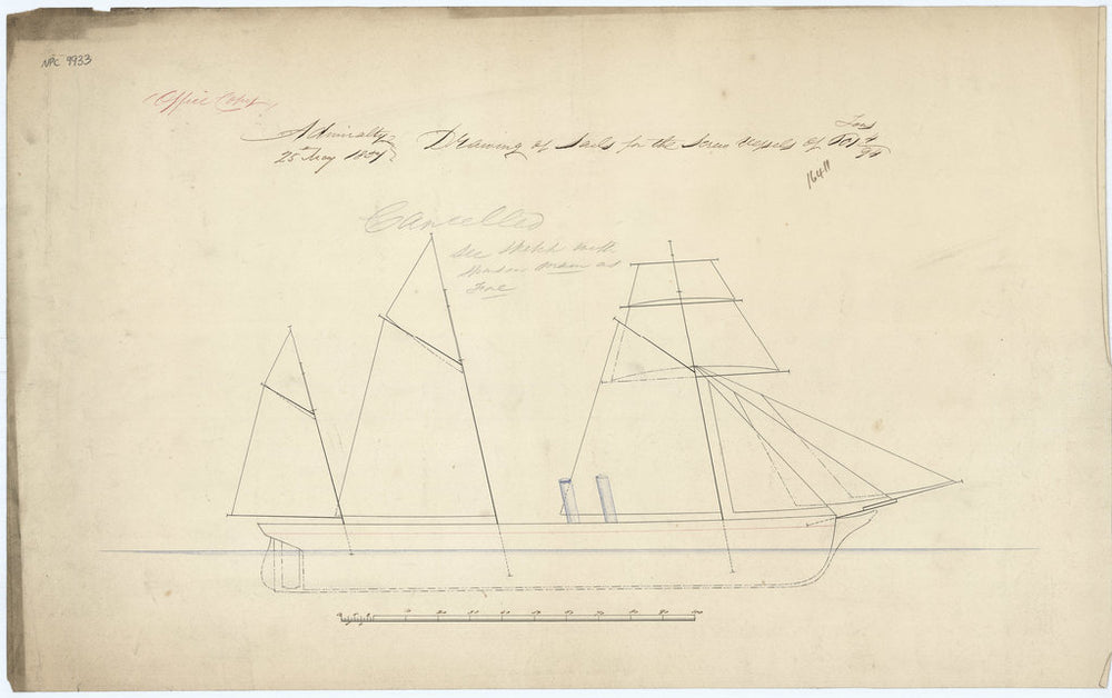 Sail plan (profile) for the Beyrut class design (1857), Turkish screw gun vessel