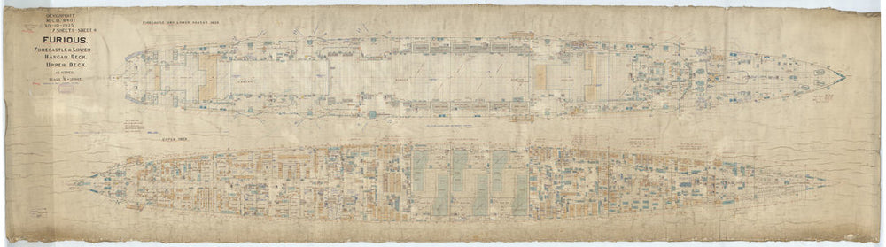 Upper deck plan of HMS Furious (1916)