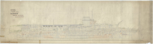 Inboard profile plan of HMS Glorious (1916)