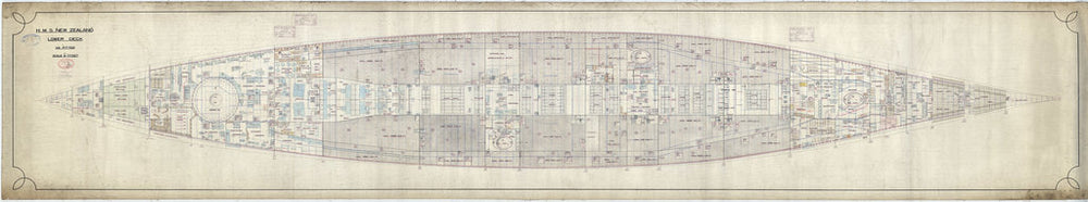 Lower deck plan of HMS New Zealand (1911), as fitted 1913