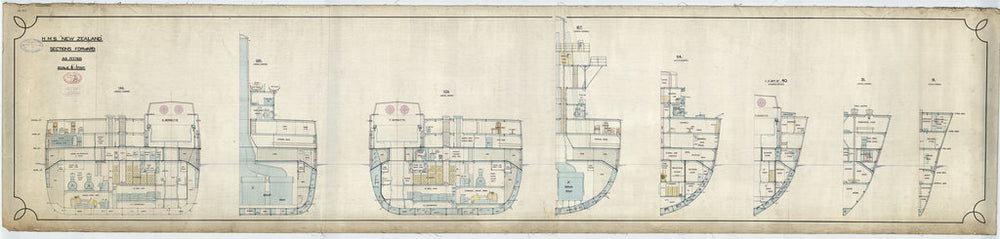 Sections forward plan of HMS New Zealand (1911), as fitted 1913