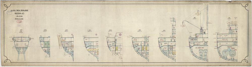 Sections aft plan of HMS New Zealand (1911), as fitted 1913