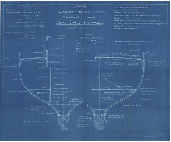 Scantling sections plan for Blanch Neige (1939)