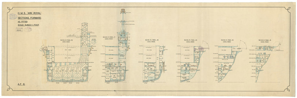 Sections plan for HMS Ark Royal (1937)