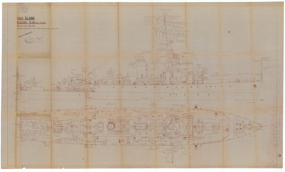 Rigging plan of HMS Alarm (1942), as fitted