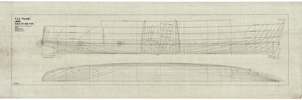 Lines, profile half breadth & body plan of the cross channel passenger steamer T.S.S. 'Falaise' (1946)