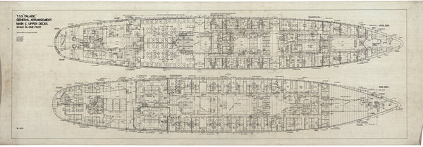 General arrangement, Main and Upper decks plan of the cross channel passenger steamer T.S.S. 'Falaise' (1946)