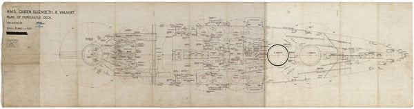 Forecastle deck plan for HMS 'Queen Elizabeth' (1913) and HMS 'Valiant' (1914), as fitted