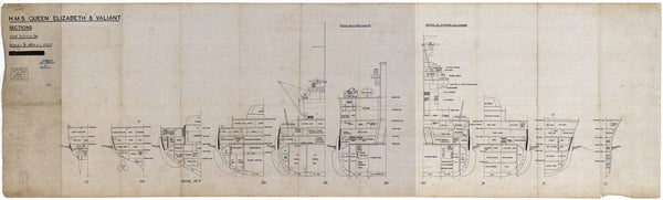 Sections plan for HMS 'Queen Elizabeth' (1913) and HMS 'Valiant' (1914), as fitted