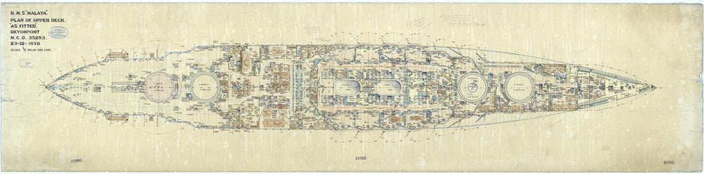 Upper deck plan of HMS Malaya (1915)