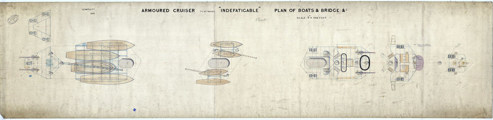 Boat deck & bridges plan for HMS 'Indefatigable' (1909)