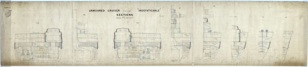 Sections plan for HMS 'Indefatigable' (1909)