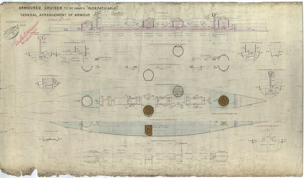 Armour general arrangement plan for HMS 'Indefatigable' (1909)