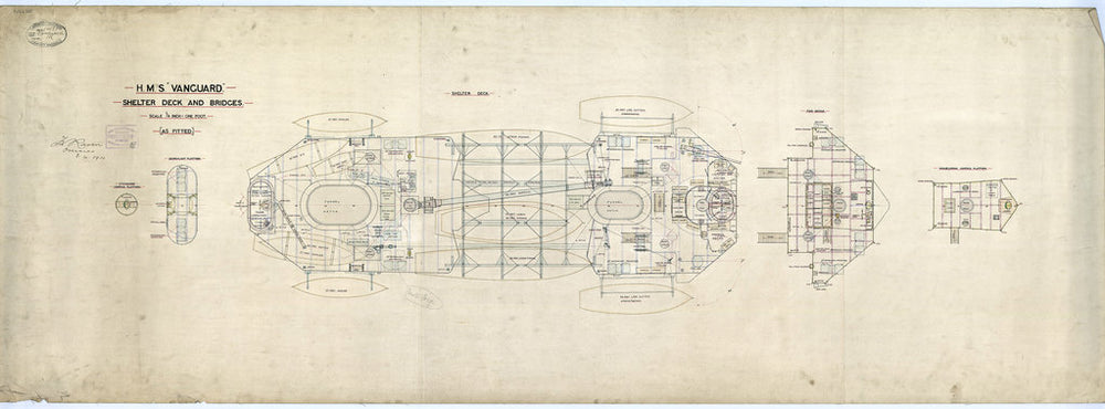 Shelter deck and bridges plan for HMS 'Vanguard' (1909)