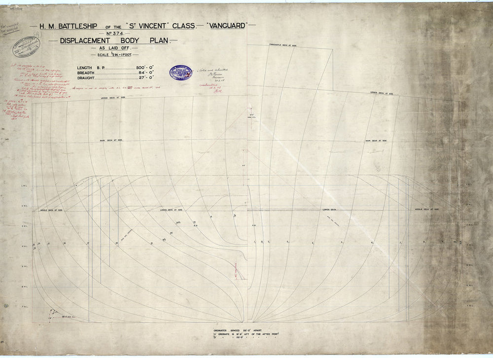 Displacement Body plan for HMS 'Vanguard' (1909)
