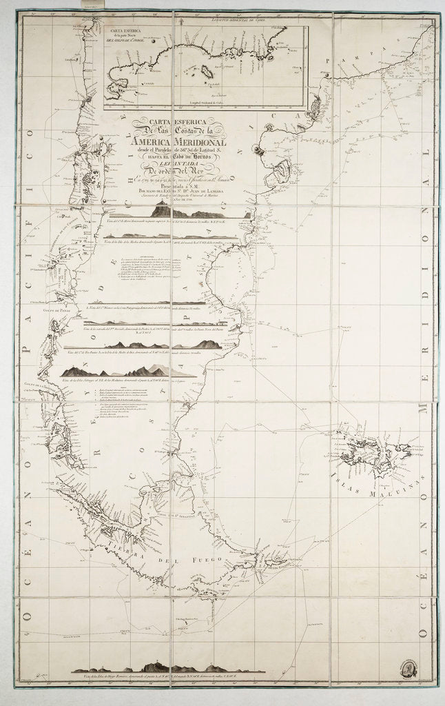 Detail of Map of Chile, Patagonia, Tierra del Fuego and the Falkland Islands by Juan de Langara
