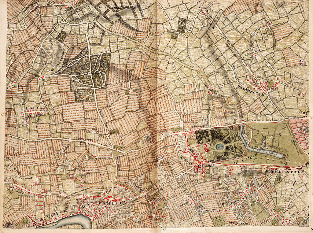 Detail of Map of Acton, Paddington, Hyde Park and Kensington by John Rocque