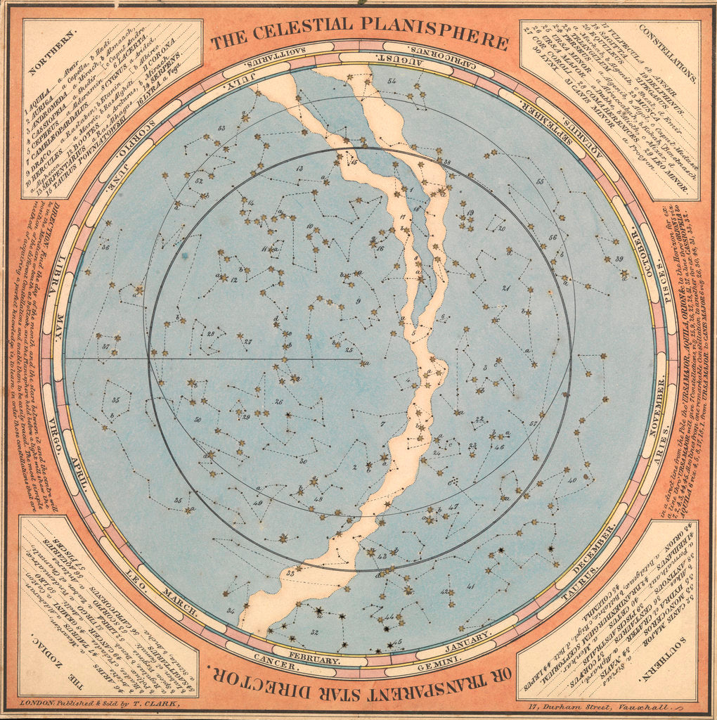 Detail of The celestial planisphere or transparent star director by T. Clark