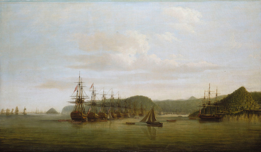 Detail of Barrington's action at St Lucia: the squadron at anchor off the Cul de Sac after the action, 16 December 1778 by Dominic Serres the Elder