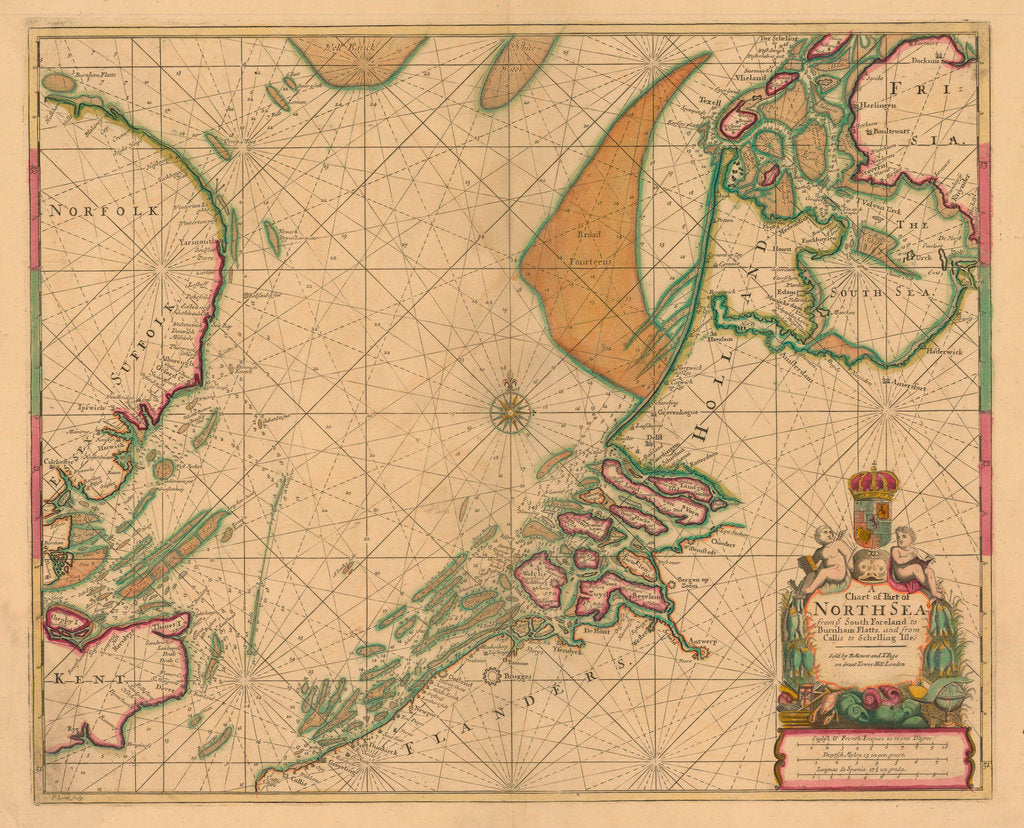 Detail of A chart of the North Sea from South Foreland to Burnham Flatts, and from Callis to Schelling Isle by Mount & Page