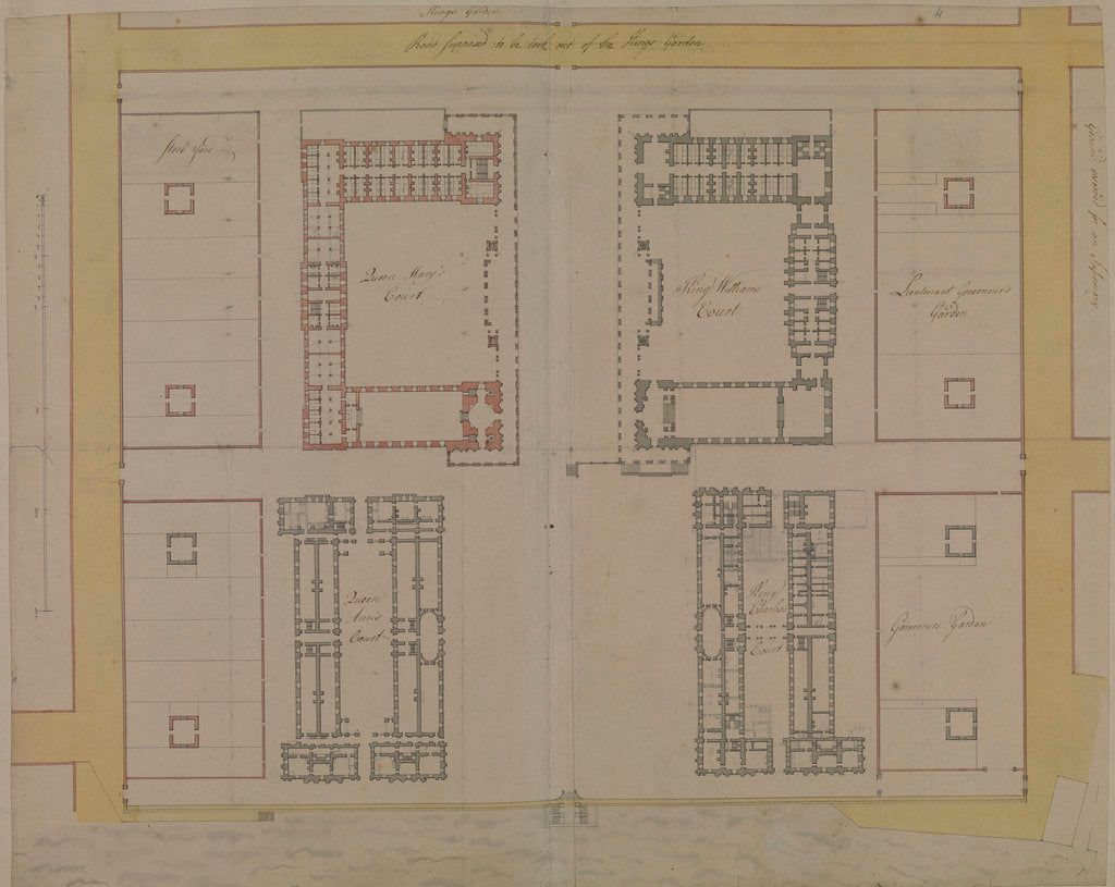 Detail of Thomas Ripley's plan of Queen Mary Block, Greenwich Hospital by Thomas Ripley