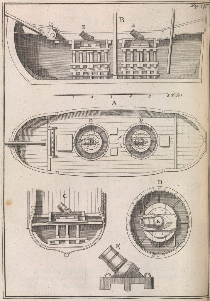 Detail of Bomb vessel plans, plate from 'Memoires d'Artillerie' by Pierre Surirey de Saint Remy by unknown