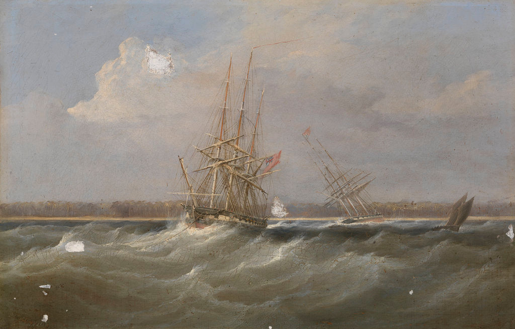 Detail of The opium clipper 'Sylph' salvaged by the sloop 'Clive', 1835 by William John Huggins