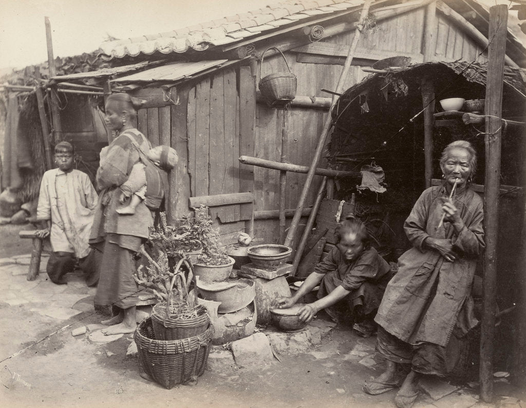 Detail of A domestic family scene in China: residents of Canton [Guangzhou], large-format albumen print. by John Thomson