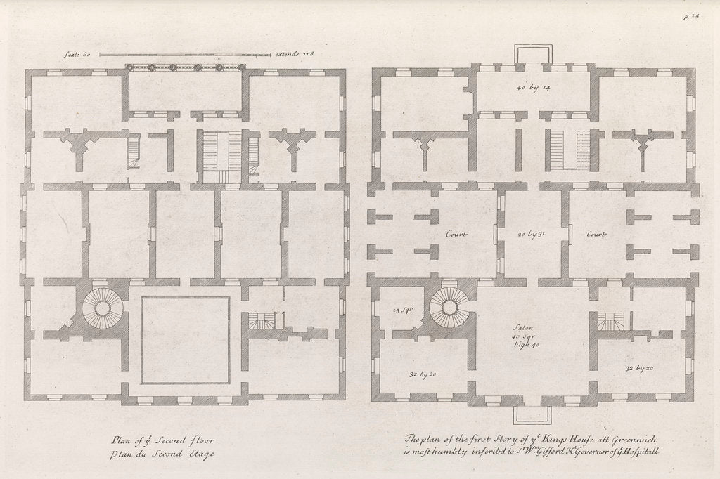 Detail of Floor plans of the Queen's House by Colen Campbell