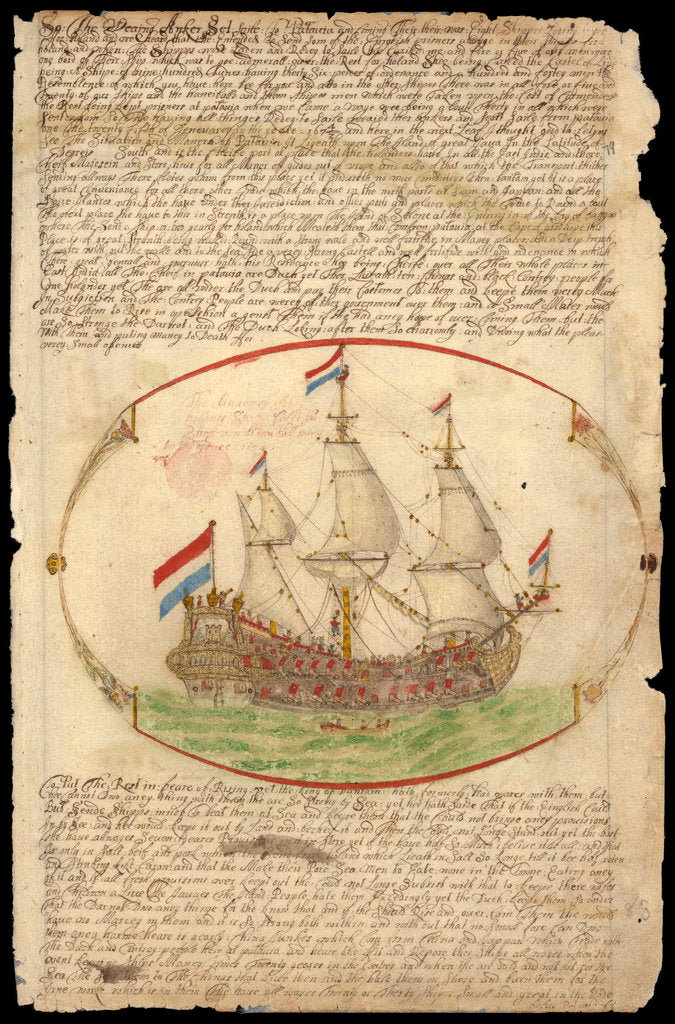 Detail of Dutch vessel 'Burff van Linden' under way, from the Barlow Journal by Edward Barlow