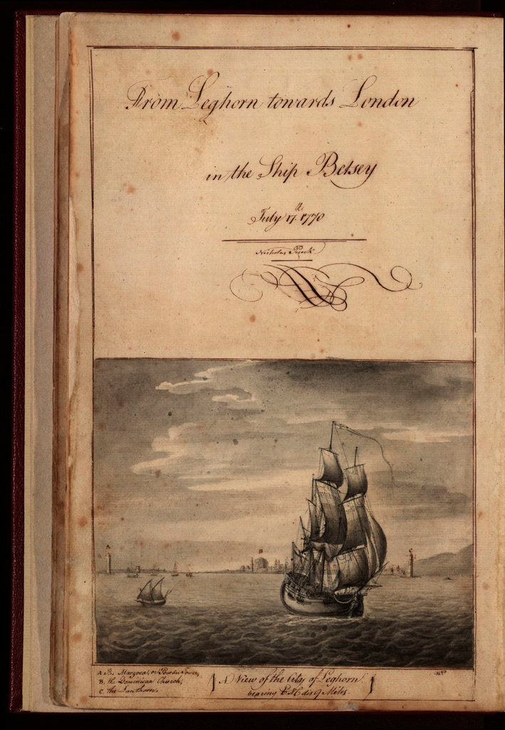 Detail of Frontispiece of 'From Leghorn towards London in the ship 'Betsey'' by Nicholas Pocock, 1770 by unknown