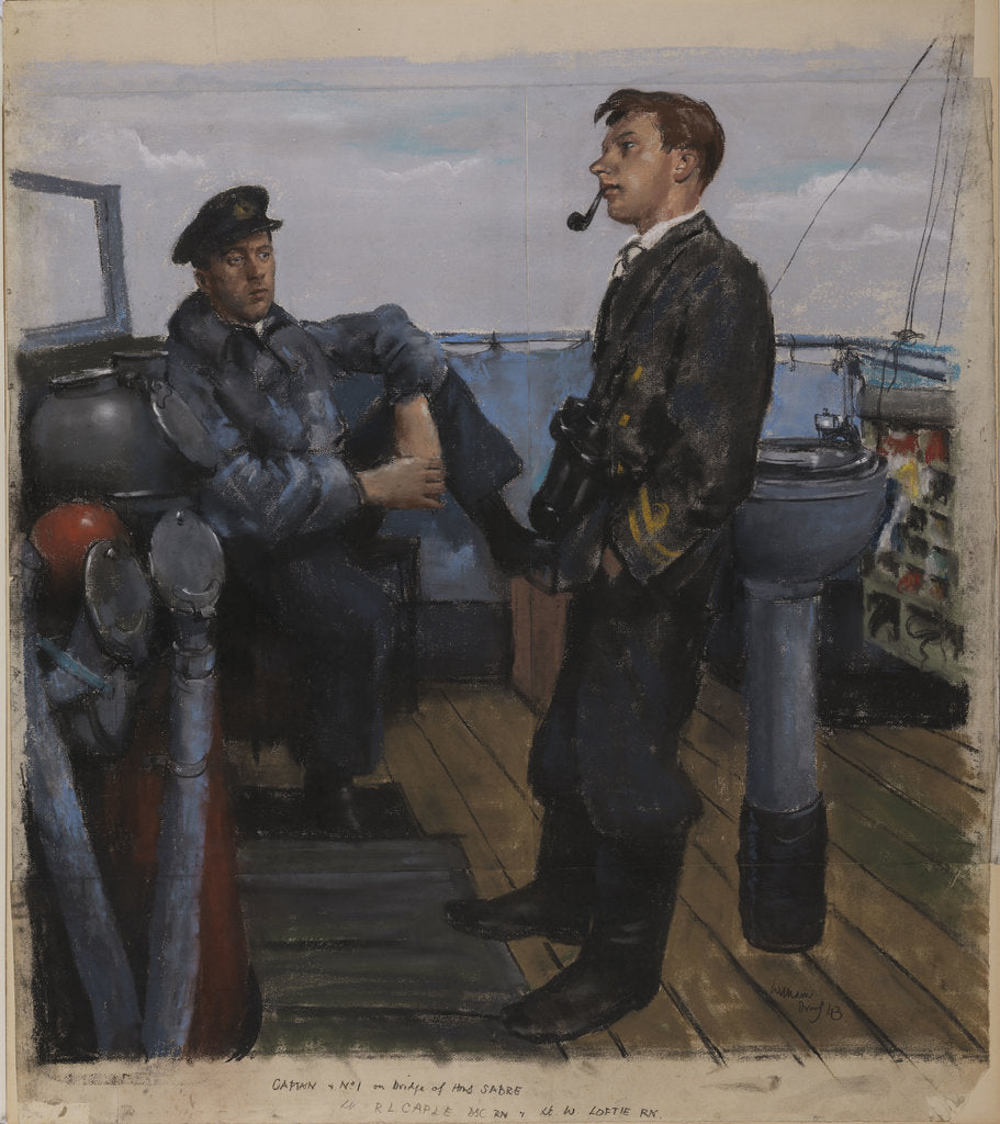 Detail of Captain and No 1 on Bridge of the 'Sabre' by William Dennis Dring