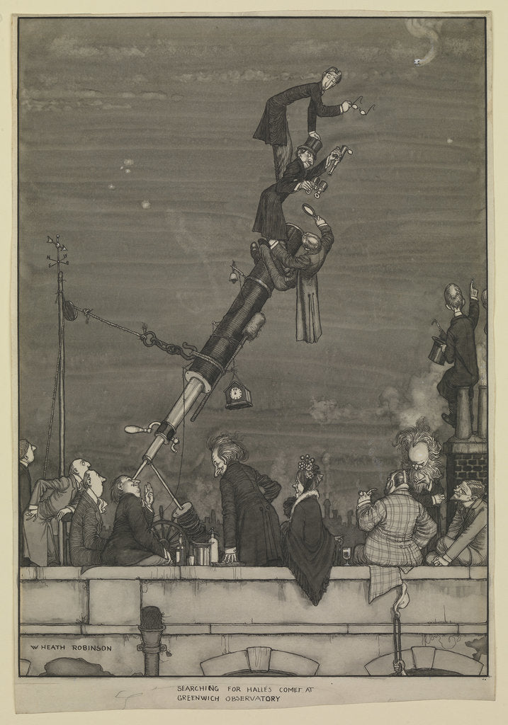 Detail of Searching for Halley's Comet at Greenwich Observatory by William Heath Robinson