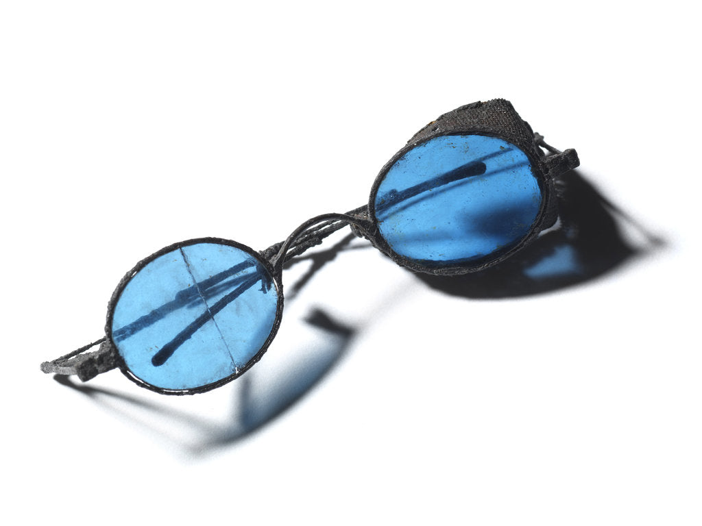 Detail of Snow goggles with blue lenses: Relic of Sir John Franklins last expedition 1845-1848 by Unknown