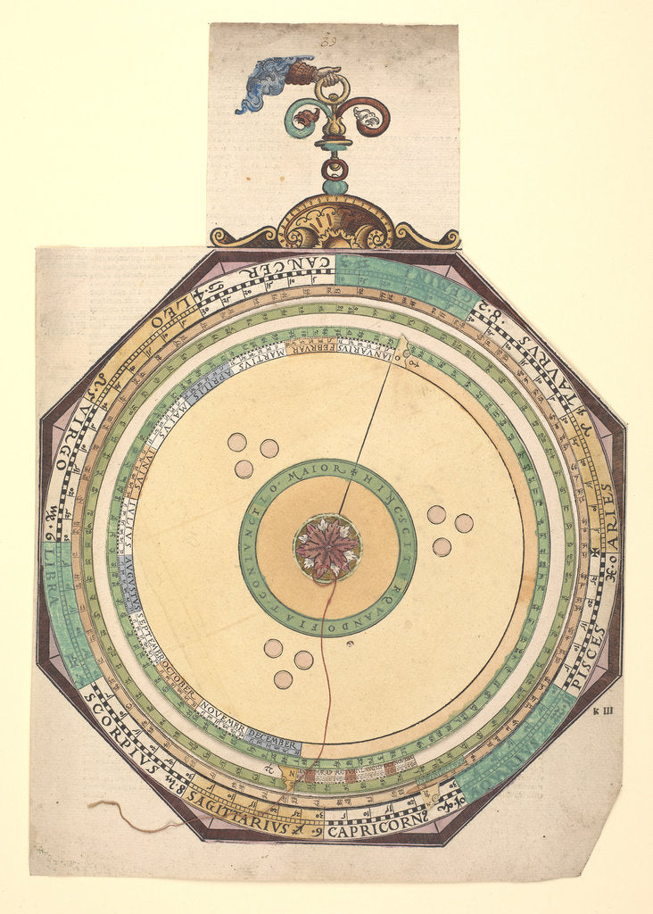 Detail of Volvelle to describe the major conjunctions of the superior planets, Saturn, Jupiter and Mars by Peter Apian