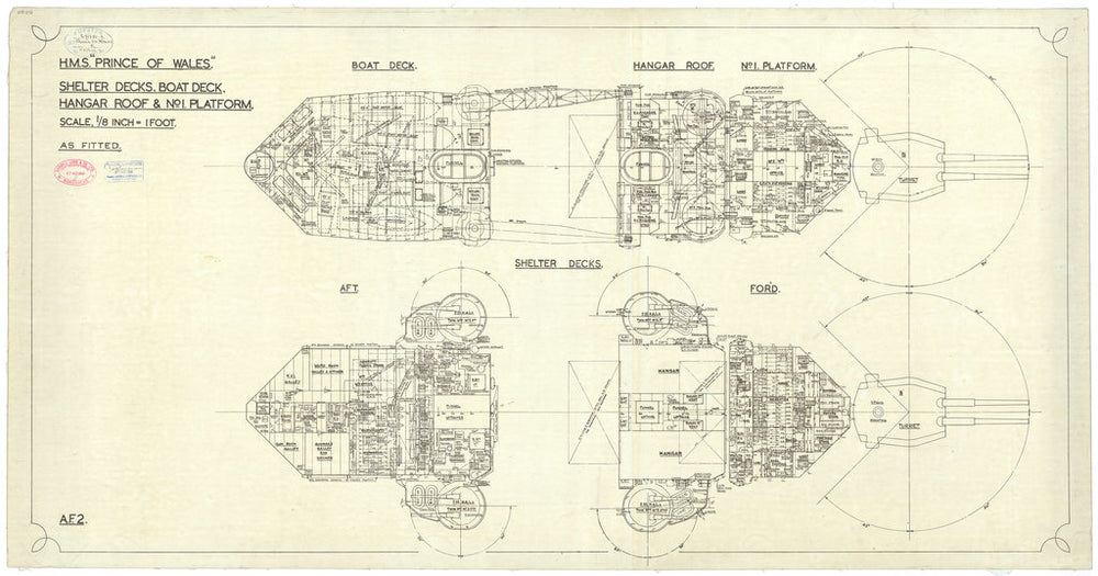 Shelter/Boat decks plan for HMS 'Prince of Wales' (1939)