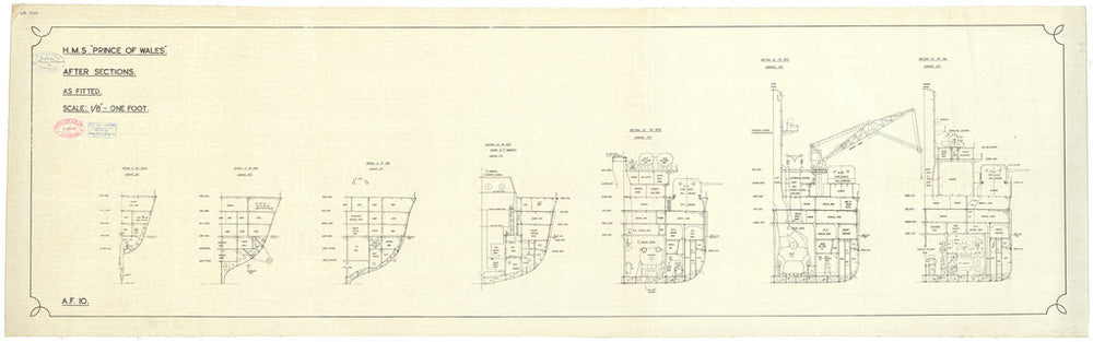 Sections aft plan for HMS 'Prince of Wales' (1939)
