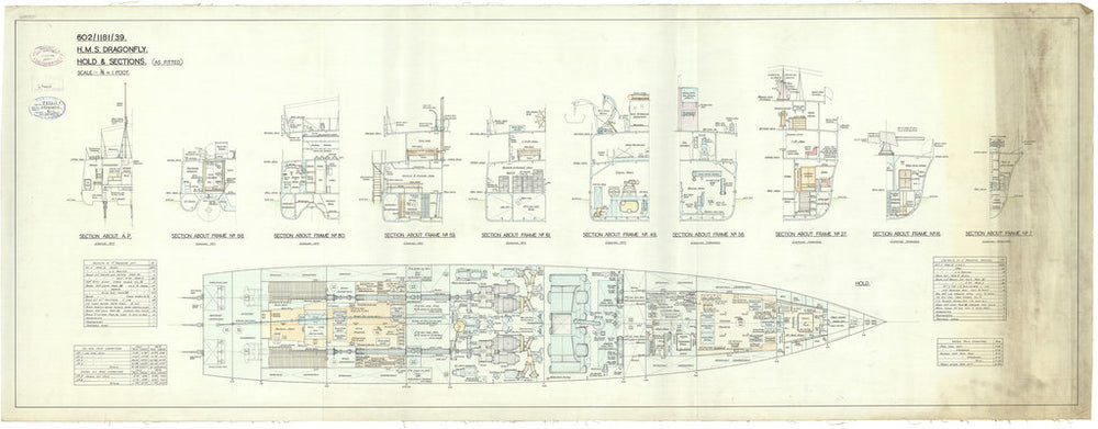 Hold and sections plan for Dragonfly class of 1938