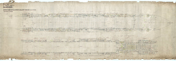 Upper hanger & lower gallery decks (as fitted) plan for HMS Glorious (1916)