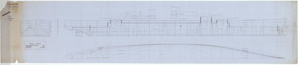 Lines, body & half breadth plans for HMS Lion (cancelled 1940) from 1938